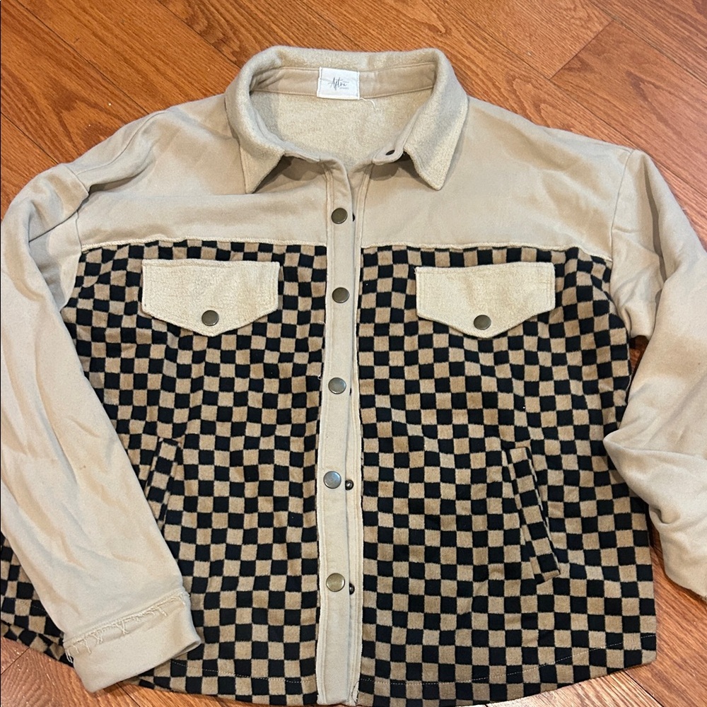 Checkered Jacket with Beige Sleeves